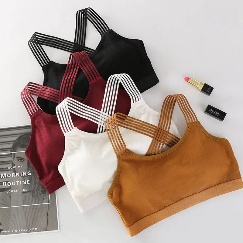 

Sexy Back Cross Straps Women Sports Bra Shockproof Solid Push Up Tops Seamless Cotton Gym Running Fitness Vest Tops Sportswear