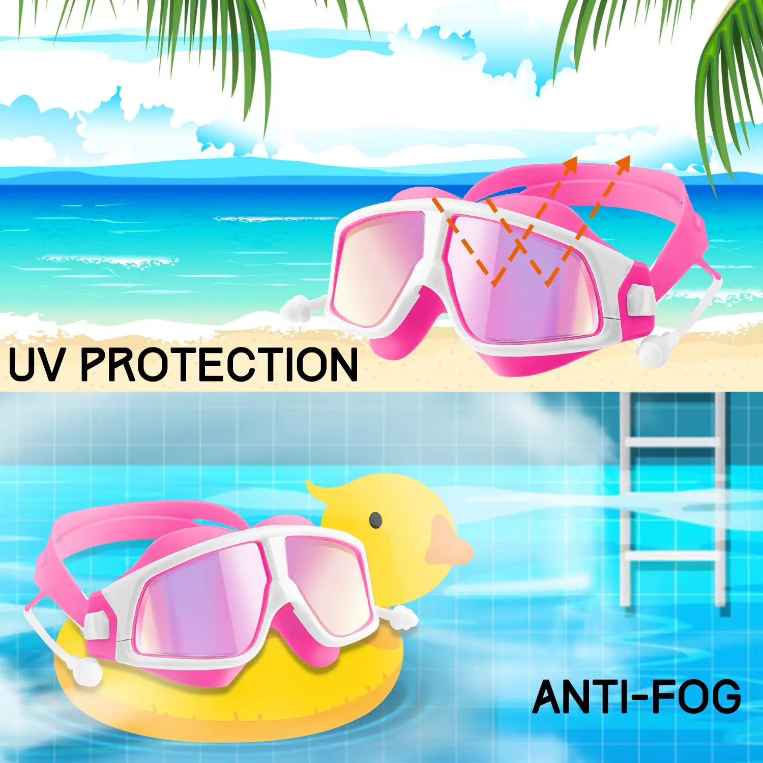 Детские очки для плавания ясное видение непротекающий анти туман УФ Защита силиконовые очки для плавания с беруши для детей мальчиков и девочек