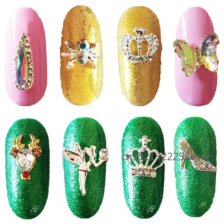 

10PCS Nail Jewelry Crystal Crown Fairy Gold Silver Alloy Manicure Tips Clear AB Crystals Rhinestones For 3D Nail Art Decoration