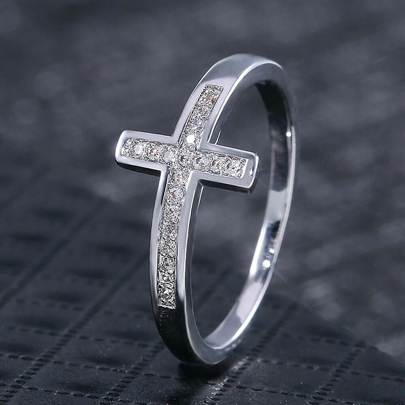 Huitan Simple Cross Women Finger Ring Inlaid Shine CZ Stone Daily Wear Fashion Rings Anniversary Girl Gift Versatile Jewelry Hot