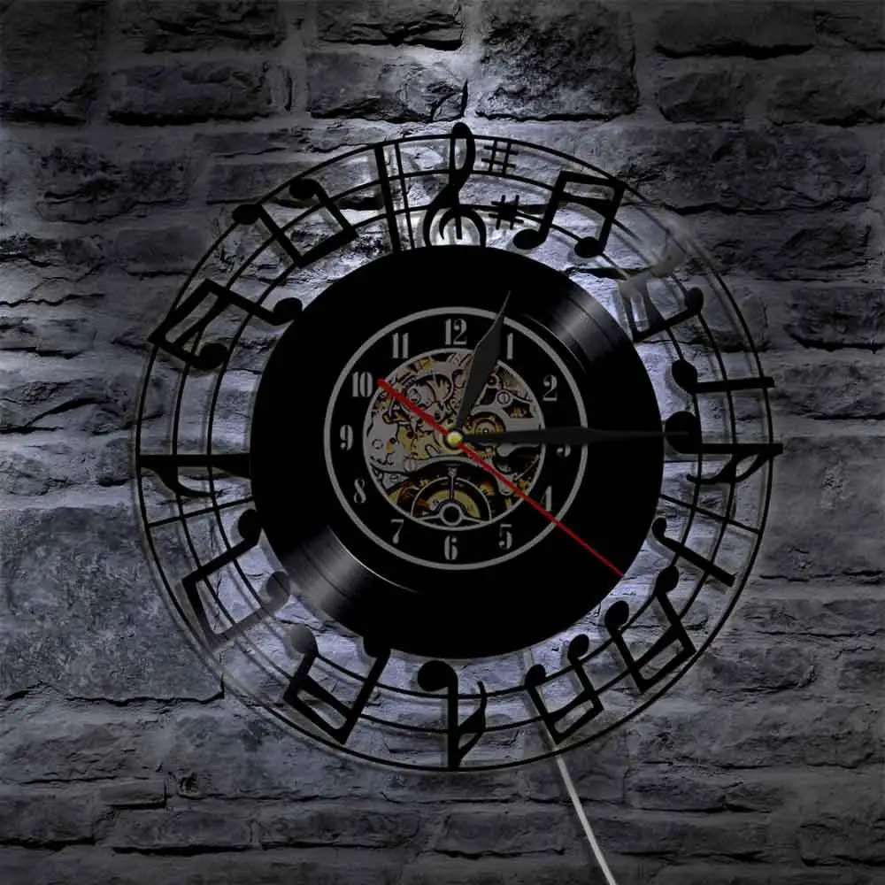 Музыкальные ноты Clef музыкальная студия домашний Декор Спальня интерьерные настенные часы музыкальные значки и символы рок-н-ролл Виниловая пластинка настенные часы