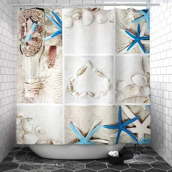 

Colorful Eco-friendly Shower Curtains Beach Conch Shell Polyester Washable Bath Decor Shower Curtains 1800x1800mm