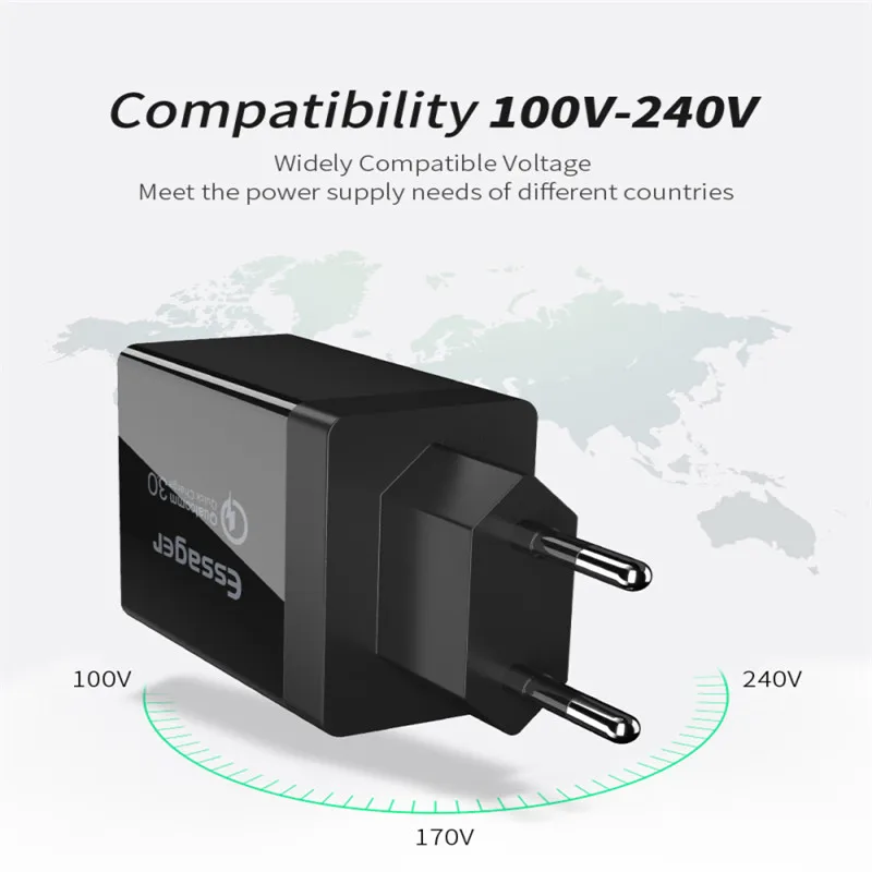 Быстрая зарядка 3,0 USB зарядное устройство с европейской вилкой 30 Вт QC3.0 QC Turbo Быстрая зарядка мульти разъем зарядное устройство для телефона для IPhone для Xiaomi
