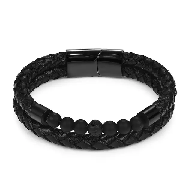 Jiayiqi 6mm Natural Stone Men Bracelet Black Genuine Leather Magnetic Buckle Bangle 18 5 20 5 22cm Male Jewelry Christmas Gifts Charm Bracelets Aliexpress