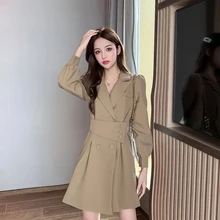 Robe Blazer noire Midi pour femme, ample, mode coréenne, décontractée, Vintage, Harajuku, Sexy, grande taille, manches longues