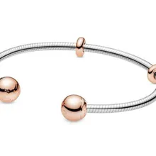 Подлинный 925 пробы серебряный браслет из розового золота с цепочкой в виде змеи Стиль Открытый браслет подходит для шарма из бисера Diy Модная европейская бижутерия