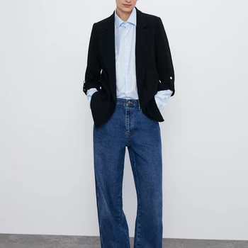 

New Casual Office Lady Blazer Black Open Stitch Coat Blazer Women Spring V neck Loose Cardigan Outwear XB2201