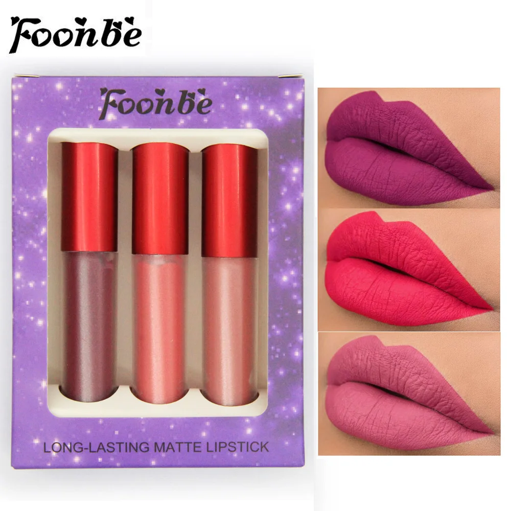 

Lips Makeup Set Matte Lip Gloss Kit Make up 3 Colors/box Liquid Lipstick Waterproof Silky Lipgloss Smooth Cosmetics Lip Stick