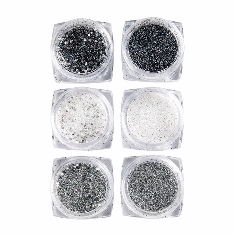 6 флакон градиент Блестящий Блеск для ногтей набор порошок лазер Блестящий маникюр Дизайн ногтей хром пигмент серебро Сделай Сам дизайн ногтей декоративный комплект