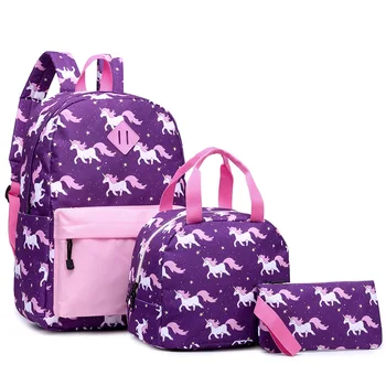 

Color Unicorn 3pcs Sets Backpack+Meal Pack+Pencil Case Printing School Canvas Student Teenage Shoulder Bags Mini Travel Backpack