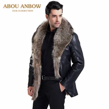 Abou настоящий натуральный мех пальто зимние мужские кожаные куртки с натуральным мехом енота внутри теплая деловая Роскошная верхняя одежда