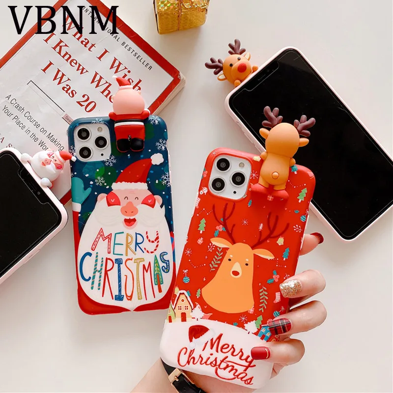 Christmas Cartoon Deer Phone Case For iPhone 11 Pro Max XR XS X Silicone Matte Cover 7 8 Plus 6 6S Xmas Gifts |