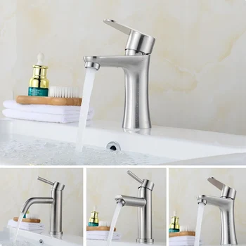 

304 Stainless Steel Deck Mounted Sink Basin faucet Rust And Corrosion Resistance Bathroom Basin Cold And Hot Water Mixer Faucet