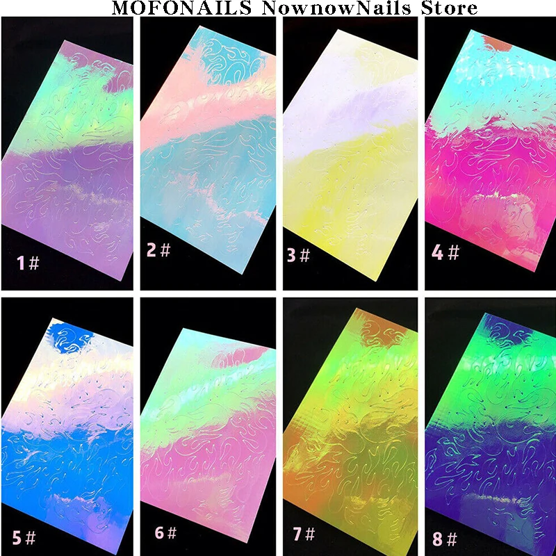 

16pcs/set Holographic Nail Fire Sticker Mixed-Color Nail Stickers Hollow Nail Wraps Sticker Decals Nail Tips Wrap Slider Sticker