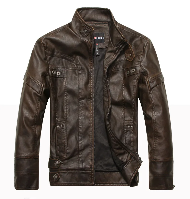Мужские кожаные куртки, брендовая мотоциклетная кожаная куртка, Мужская Меховая куртка, Jaqueta De Couro Masculina, мужские кожаные пальто, Jaqueta Couro - Цвет: brown