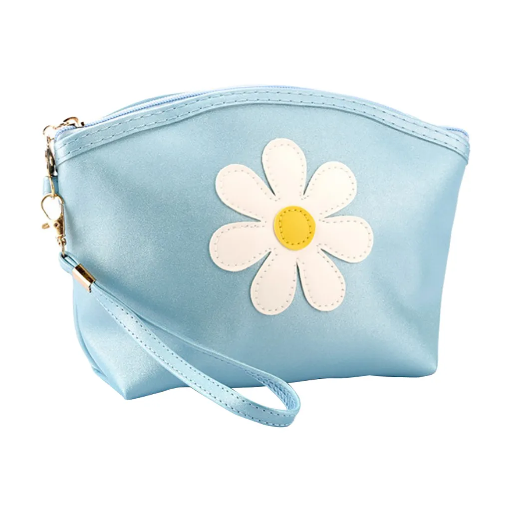 Sky Blue Модные цветы для женщин кожа молния сумки косметичка макияж мягкие кошельки Изысканный блесток путешествия макияж мешок# R15 - Цвет: Sky Blue