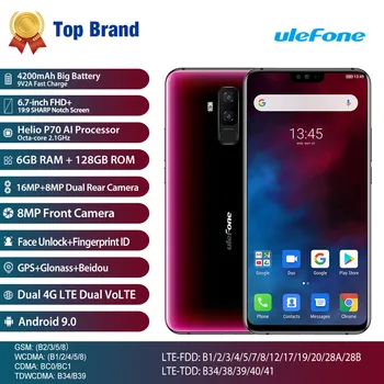 

Ulefone T2 6.7'' FHD+ Screen Smartphone Helio P70 Android 9.0 6GB 128GB 4200mAh Fingerprint Face ID NFC Dual 4G Mobile Phone