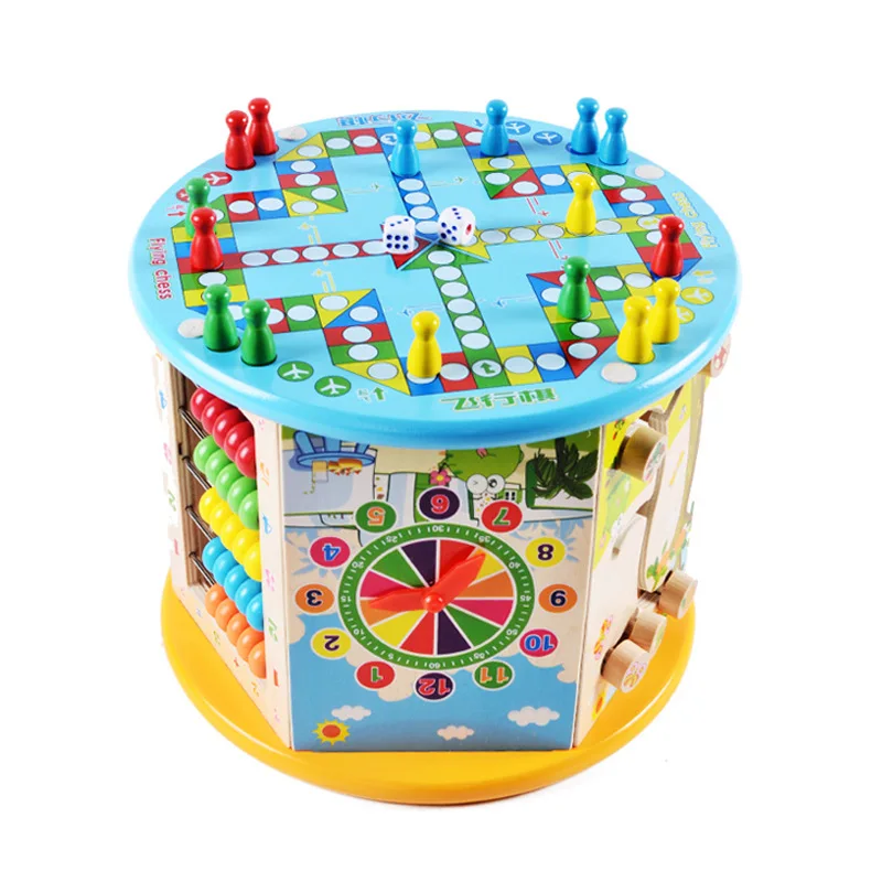 

Music-Treasure Chest Children Wooden Multi-functional Hexahedral Beaded Bracelet Bead Maze Cube Baby Educational Force Toy