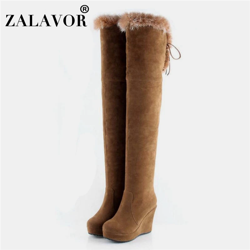 Женские ботфорты на танкетке ZALAVOR зимние высокие сапоги платформе с натуральным