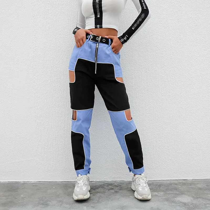 

Hip Hop Women Pants Hollow Out Patchwork High Waist Trousers Harajuku Streetwear Sweatpants and Joggers Ladies casual pants