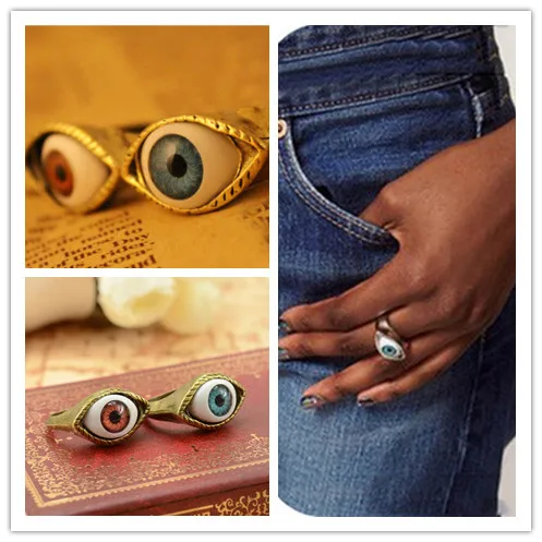 Halloween Exaggerated Vampire Eye Rings For Women Men HOT Brown Blue Color Vintage 1PC Retro Punk Gothic Rings