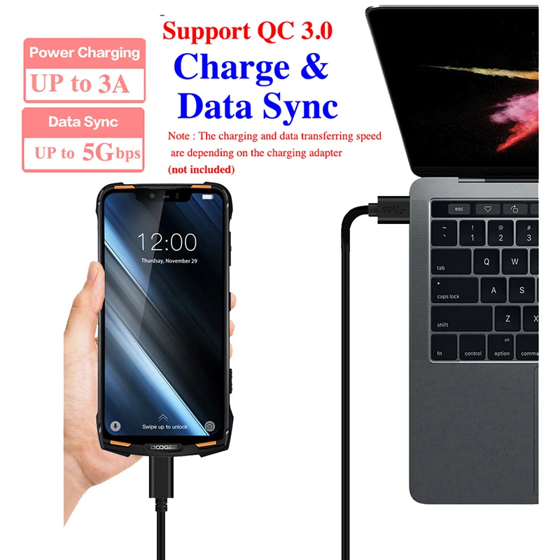 9 мм Длинный usb type-C Расширенный наконечник быстрое зарядное устройство 3A кабель для Blackview P10000 Pro, BV7000 Pro, BV8000 Pro, BV9000 Pro для BQ 5541L
