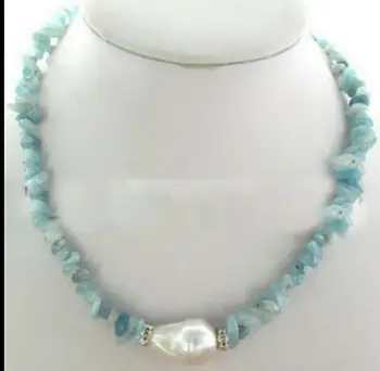 

Chips Blue Aquamarine Necklace White Drip Baroque Keshi Keishi Pearl Pendant
