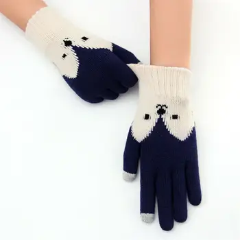 

Hot Sale New Women Warm Knitted Winter Touch Screen Gloves Full Finger Mittens Female Girl Cartoon Print Wool Gloves Screen