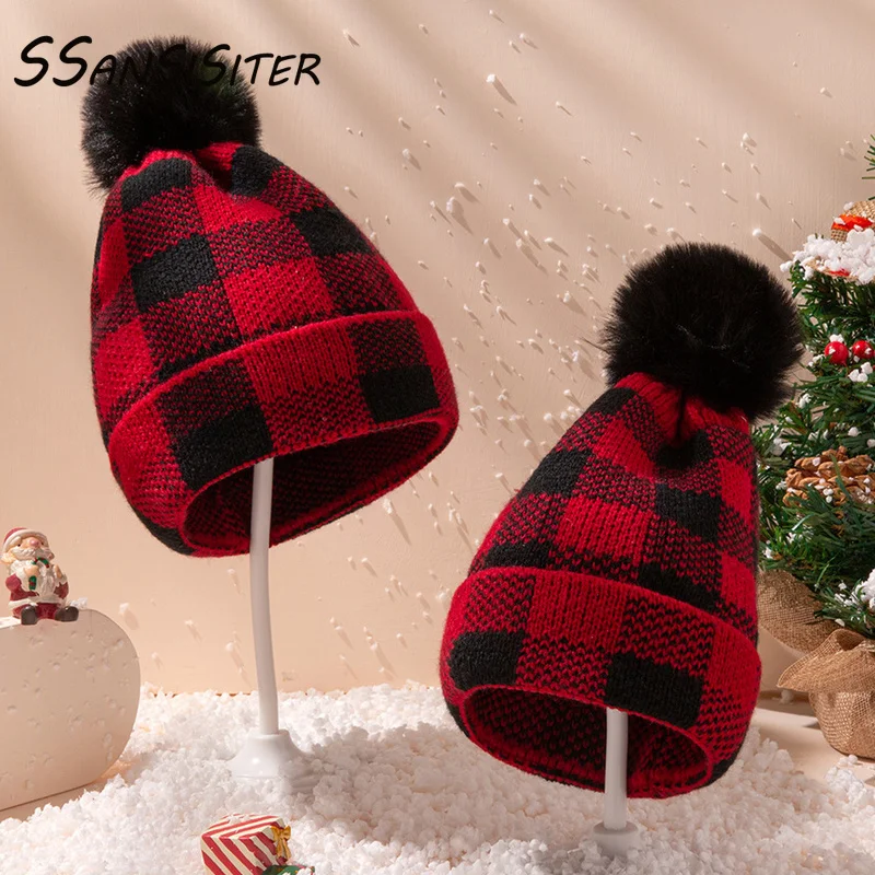 Рождественские детские шляпы для мам всей семьи с искусственным меховым