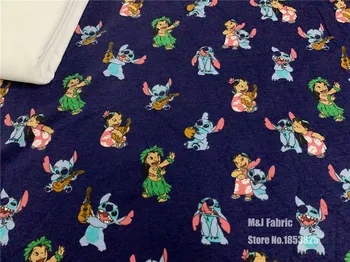 

50X190m Cartoon Stitch kniteed cotton fabrics Cartoon print Patchwork DIY boy clothes material Sewing T-shirt