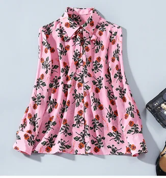 

Spring 2020 for European and American women's wear Floral print Long sleeved lapel silk fashion shirt
