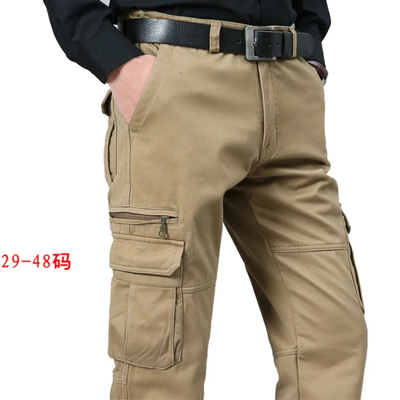 Cargo Pants Men Thick Warm Fleece 