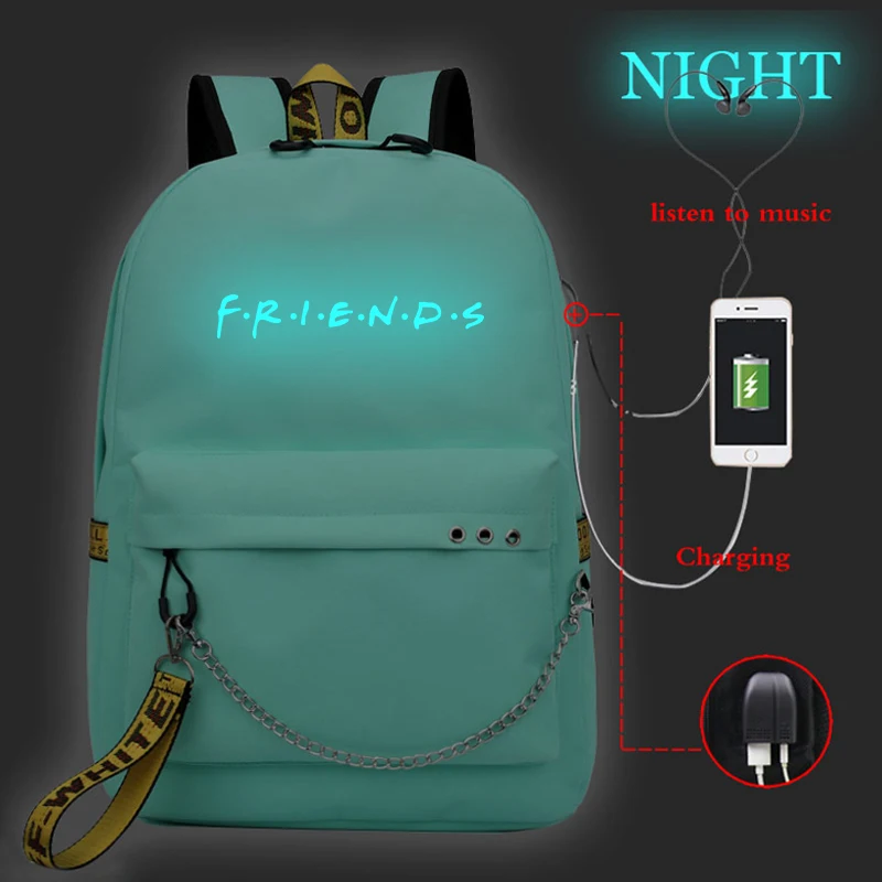 1 luminous Mochila Friends розовый рюкзак женские рюкзаки рюкзак для ноутбука рюкзак для книг Usb зарядка школьные сумки для девочек-подростков дорожные сумки для мальчиков - Цвет: 1 luminous