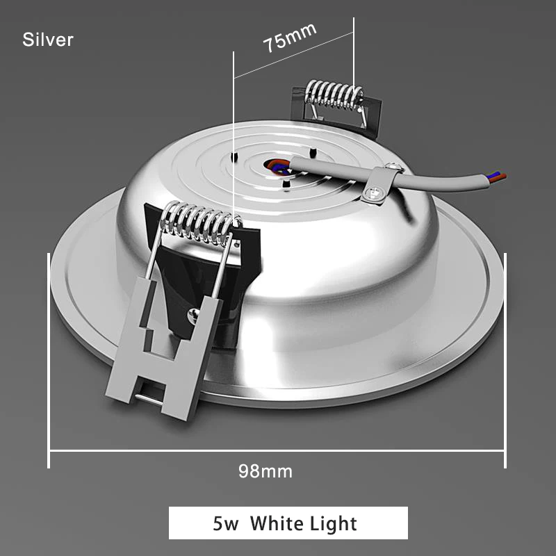 Светодиодный светильник, точечный светильник, 110 В, 220 В, 230 В, 240 в, светодиодный потолочный круглый встраиваемый светильник для гостиной, спальни, офиса, с регулируемой яркостью - Испускаемый цвет: Silver 75mm 5w