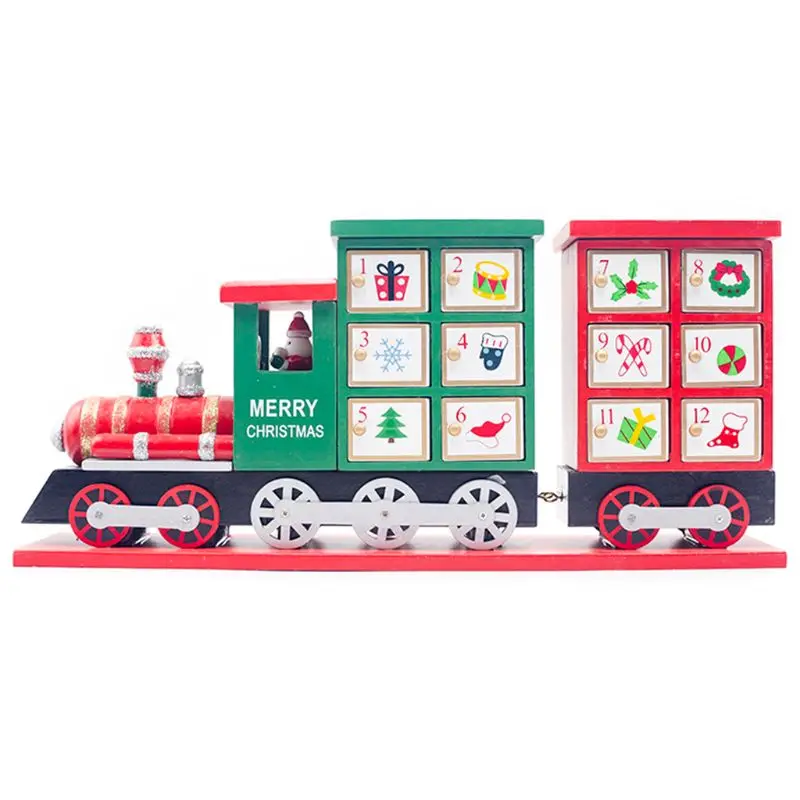 

Wooden Christmas Advent Countdown Calendar Painted Train Candy Storage Decor 72XF