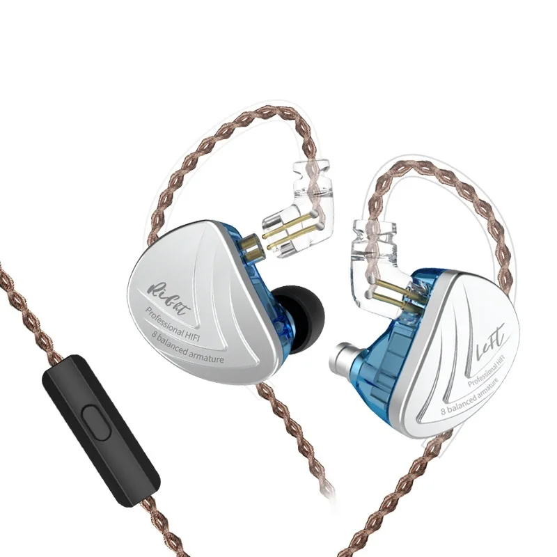 BluewithMic KZ AS16 16BA проводные наушники контролировать HiFi тяжелый бас шумоподавление Гарнитура сбалансированные арматурные единицы 3,5 мм наушники с HD микрофоном - Цвет: BluewithMic