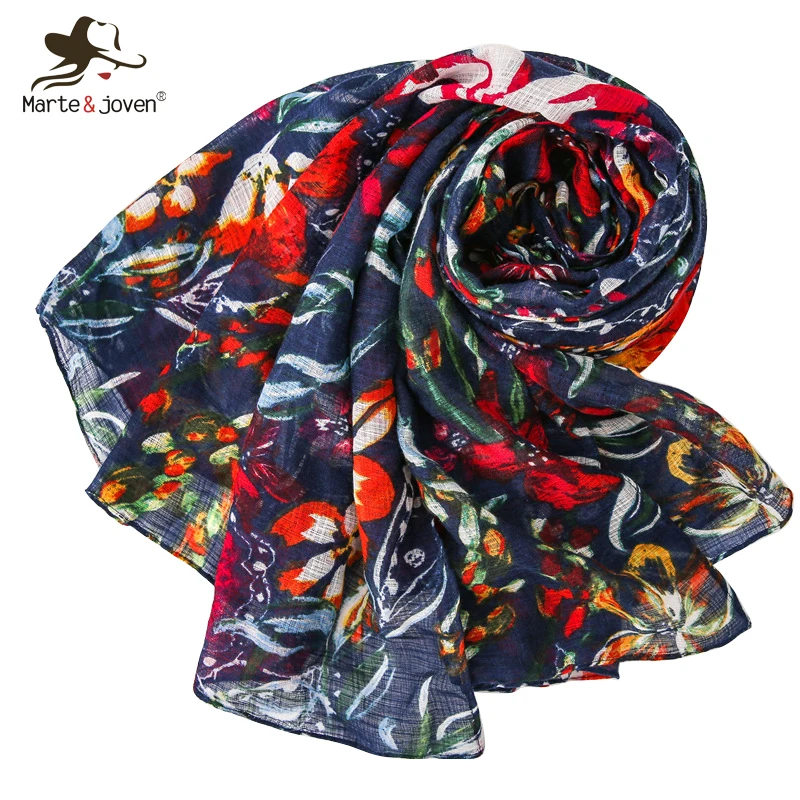 

Marte&Joven Elegant Women Flower Printed Multicolor Scarf Charming Thin Spring Wrap Shawl for Female Romantic Party Scarves