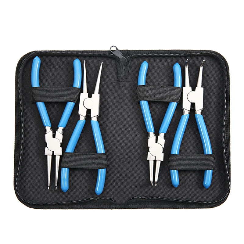 4pcs 7" 175mm Long Nose Circlip Pliers Set Snap Internal External Retaining Ring Pliers Kit DIY Beading Jewellery Remover Tool