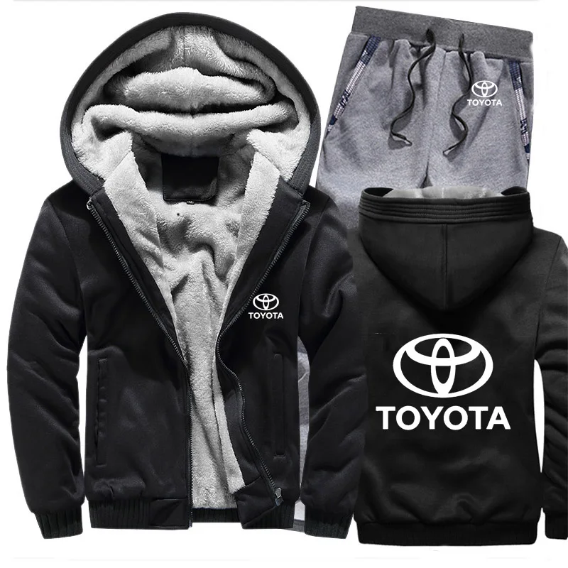 Мужская толстовка с капюшоном с логотипом Toyota, мужской костюм, Зимняя Толстая Теплая Флисовая Спортивная одежда на молнии, мужская куртка+ штаны 2