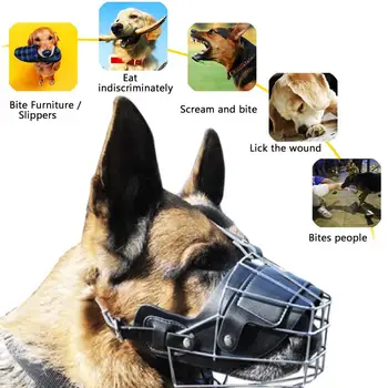 

Pet Dog Mouth Breathable Adjustable Anti-Bite Anti-Barking Faux Leather Metal Iron Muzzle Protection Cover Black M/L/XL/XXL