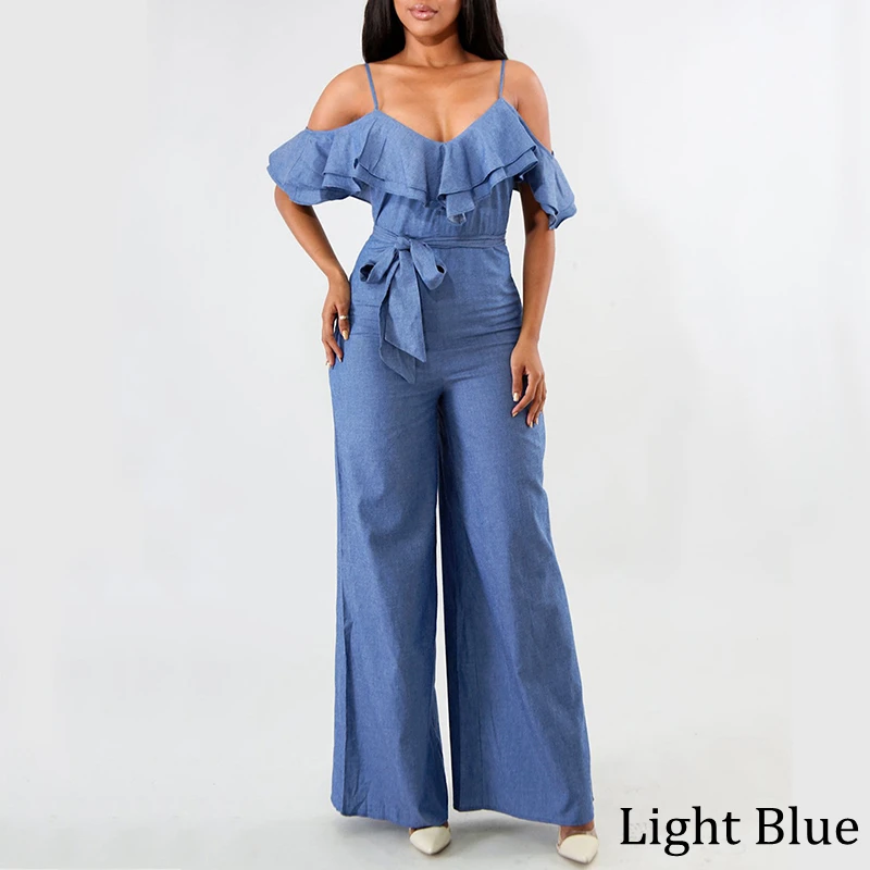 

VONDA Women Jumpsuit Casual Long Playsuits 2019 Summer Sexy Club Demin Overalls Female Loose Wide Leg Pants Plus Size S-5XL