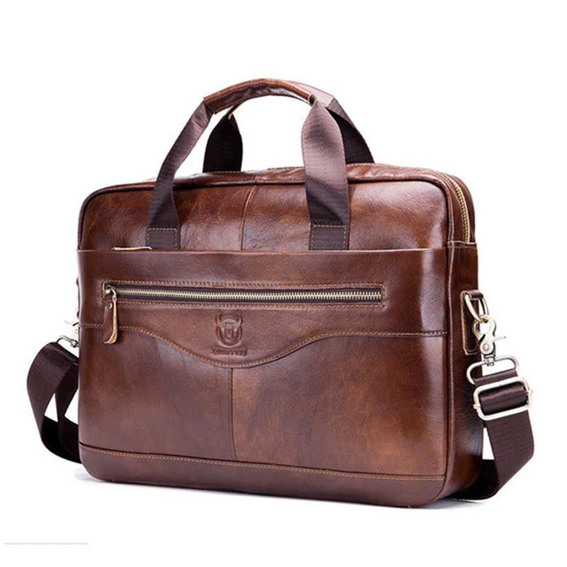 Bolso de hombro de piel auténtica para hombre, maletín de trabajo de gran espacio, para oficina, oficina, ordenador, 14 pulgadas, tela de alta calidad, 2 colores