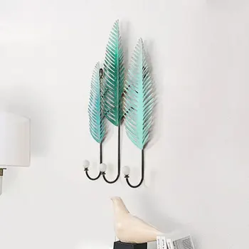 

Wall Mount Housekeeper Creative Wrought Iron Green Leaves Shape Key Storage Shelf Clothes Hat Scarf Umbrella Handbag Hanger