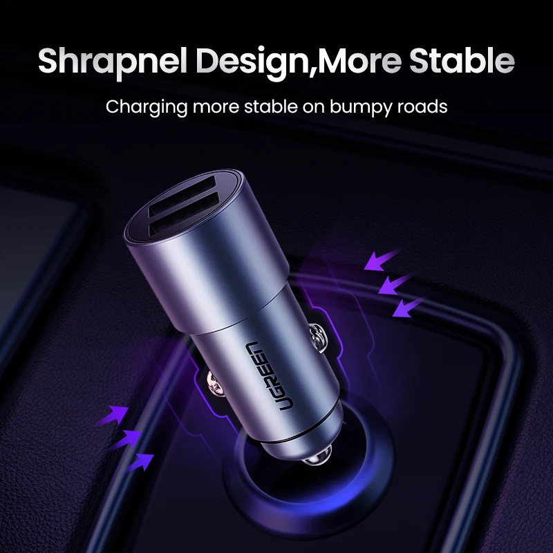 Ugreen 5V 3.6A металлическое двойное USB Автомобильное зарядное устройство для iPhone X 8 7 XS Xiaomi mi9 Samsung S8 S9 быстрое универсальное автомобильное зарядное устройство для мобильного телефона