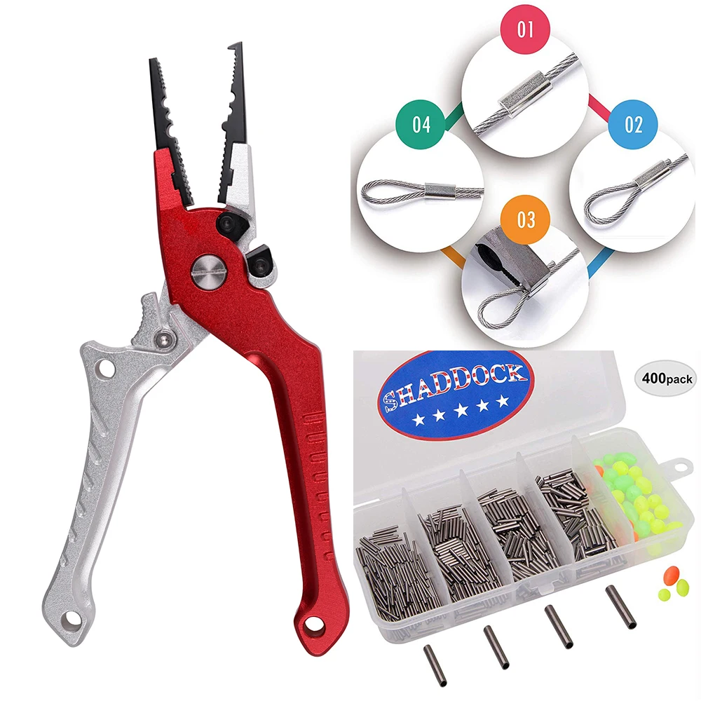 Alicate de Pesca Tesoura Linha Cortador Gancho Removedor Alicates 400 Pçs Kit Mangas Barril Único Pesca 2021 Equipamento 19cm 4 Ferramentas de pesca
