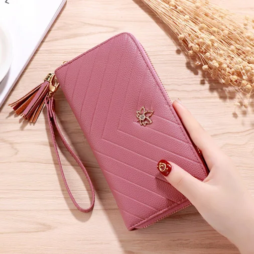 Dark pink Модные женские кошельки напульсник сумки Moneybags Длинные молнии Женский кошелек портмоне для карт сумки, кошелек карман - Цвет: Dark pink