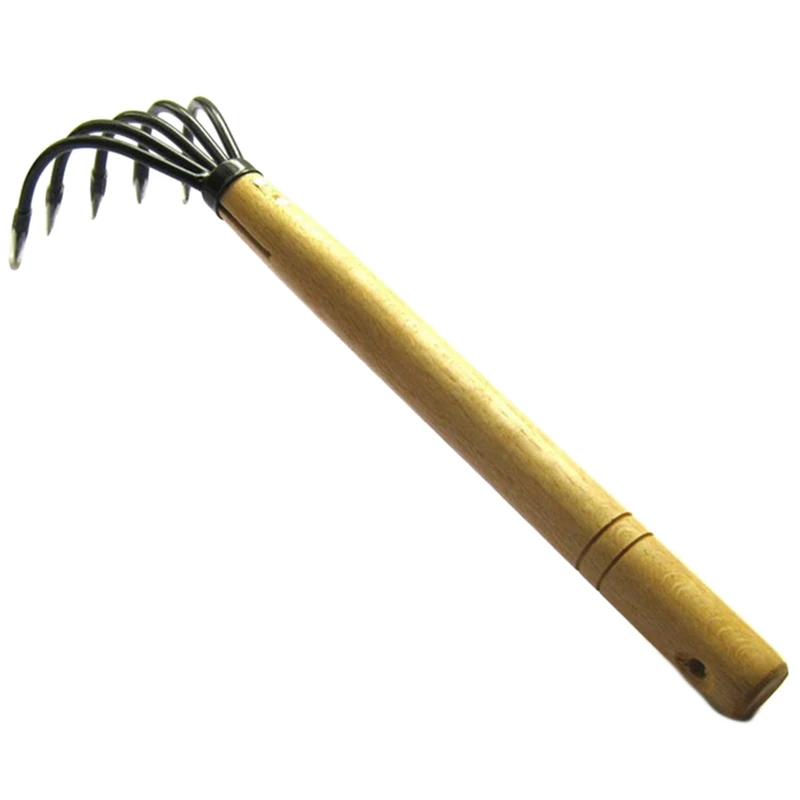 

New Durable 5-Tine Claw Rake Cultivator Seafood Rake with Wood Handle Gardening Rake Mini Tools