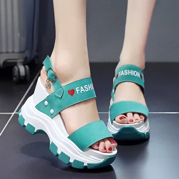 

Rimocy Super High Heels Chunky Platform Sandals for Women Summer 2020 Thick Bottom Wedges Back Strap Sandalis Mujer Shoes Blue