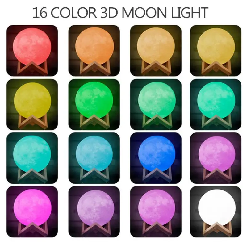 

2/16 Color Charging Moon Light Night Light Touch Switch Remote Control 3D Printing Lamp Bedroom Bookcase Night Light Holiday Gif