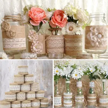 

2Meter 5cm Natural Jute Burlap Lace Ribbon With White Lace Trim Edge Rustic Wedding Decoration For Wedding DIY Bow Craft Ribbons